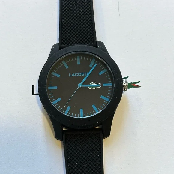 Lacoste Watch With 43mm Black Face & Black Silicone Band